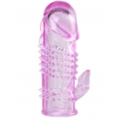 Розовая  гелевая насадка с клиторальным отростком - 13,5 см. - Toyfa Basic - в Ноябрьске купить с доставкой