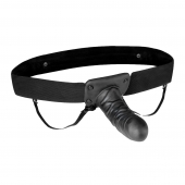 Чёрный полый страпон с вибрацией Unisex Vibrating Hollow Strap-On - 14 см. - Lux Fetish - купить с доставкой в Ноябрьске