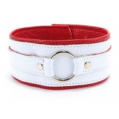 Бело-красный кожаный ошейник - БДСМ Арсенал - купить с доставкой в Ноябрьске
