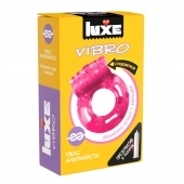 Розовое эрекционное виброкольцо Luxe VIBRO  Ужас Альпиниста  + презерватив - Luxe - в Ноябрьске купить с доставкой