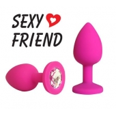 Розовая конусовидная анальная пробка с прозрачным кристаллом - 7,3 см. - 1137 - купить с доставкой в Ноябрьске