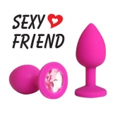 Розовая конусовидная анальная пробка с розовым кристаллом - 7,3 см. - 1137 - купить с доставкой в Ноябрьске