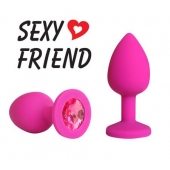 Розовая конусовидная анальная пробка с малиновым кристаллом - 7,3 см. - 1137 - купить с доставкой в Ноябрьске