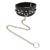 Черный ошейник с шипами и металлическим поводком-цепочкой - Notabu - купить с доставкой в Ноябрьске
