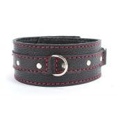 Черный ошейник из натуральной кожи с красной строчкой и кольцом - БДСМ Арсенал - купить с доставкой в Ноябрьске
