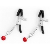 Металлические зажимы на соски с декором в виде красных шариков - Notabu - купить с доставкой в Ноябрьске