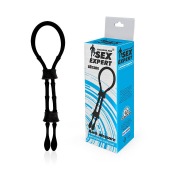 Черное силиконовое эрекционное кольцо-лассо с двумя утяжками - Sex Expert - в Ноябрьске купить с доставкой