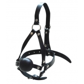 Черный кляп-шар со сбруей на голову из кожи - Sitabella - купить с доставкой в Ноябрьске