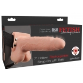 Телесный перезаряжаемый вибрострапон 7  Hollow Rechargeable Strap-on with Balls - 20,3 см. - Pipedream - купить с доставкой в Ноябрьске