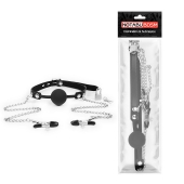 Черный кляп-шарик с зажимами на соски на металлической цепочке - Notabu - купить с доставкой в Ноябрьске