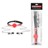 Красный кляп-шарик с зажимами на соски на металлической цепочке - Notabu - купить с доставкой в Ноябрьске