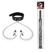 Черный ошейник с зажимами на соски на цепочке - Notabu - купить с доставкой в Ноябрьске