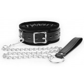 Черный ошейник на металлическом поводке с ручкой-петлей - Notabu - купить с доставкой в Ноябрьске
