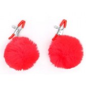 Зажимы для сосков с красным пушком - Notabu - купить с доставкой в Ноябрьске