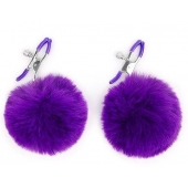 Зажимы для сосков с фиолетовым пушком - Notabu - купить с доставкой в Ноябрьске