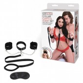 Чёрный ошейник с наручниками и поводком Collar Cuffs   Leash Set - Lux Fetish - купить с доставкой в Ноябрьске