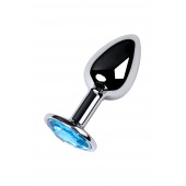 Серебристая конусовидная анальная пробка с голубым кристаллом - 7 см. - ToyFa - купить с доставкой в Ноябрьске