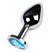 Серебристая конусовидная анальная пробка с голубым кристаллом - 8 см. - ToyFa - купить с доставкой в Ноябрьске