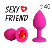 Ярко-розовая анальная пробка с красным кристаллом - 9,5 см. - 1137 - купить с доставкой в Ноябрьске