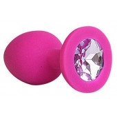 Ярко-розовая анальная пробка с сиреневым кристаллом - 9,5 см. - 1137 - купить с доставкой в Ноябрьске