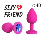 Ярко-розовая анальная пробка с синим кристаллом - 9,5 см. - 1137 - купить с доставкой в Ноябрьске