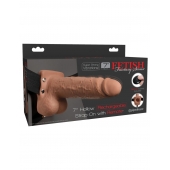 Кофейный перезаряжаемый вибрострапон 7  Hollow Rechargeable Strap-on with Balls - 20,3 см. - Pipedream - купить с доставкой в Ноябрьске