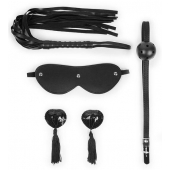 Эротический набор в черном цвете: маска, кляп, пэстисы, плётка - Notabu - купить с доставкой в Ноябрьске