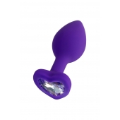Фиолетовая анальная втулка Diamond Heart с прозрачным кристаллом - 7 см. - ToyFa - купить с доставкой в Ноябрьске
