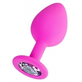 Розовая анальная втулка Brilliant с прозрачным кристаллом - 8 см. - ToyFa - купить с доставкой в Ноябрьске