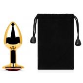 Золотистая анальная пробка с красным стразом - 7,2 см. - Anal Jewelry Plug - купить с доставкой в Ноябрьске