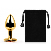 Золотистая анальная пробка с красным стразом-сердечком - 7 см. - Anal Jewelry Plug - купить с доставкой в Ноябрьске