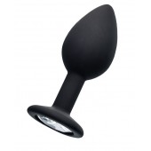 Черная анальная втулка с прозрачным стразом - 7,2 см. - POPO Pleasure - купить с доставкой в Ноябрьске