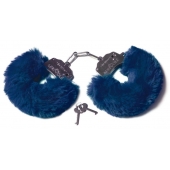 Шикарные темно-синие меховые наручники с ключиками - Le Frivole - купить с доставкой в Ноябрьске
