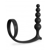 Черная анальная цепочка с эрекционным кольцом Ass-gasm Cockring Anal Beads - Pipedream - в Ноябрьске купить с доставкой