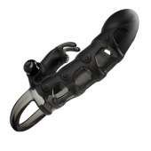 Черная закрытая насадка с подхватом мошонки и стимулятором клитора - 19,2 см. - Baile - в Ноябрьске купить с доставкой