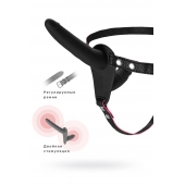 Черный страпон на ремнях с вагинальной пробкой - 15 см. - ToyFa - купить с доставкой в Ноябрьске