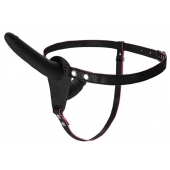 Черный страпон на ремнях с вагинальной пробкой - 15 см. - ToyFa - купить с доставкой в Ноябрьске