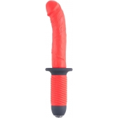 Красный вибратор с двумя моторами и рукоятью - NMC