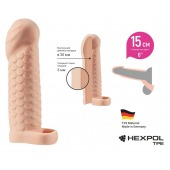 Телесная рельефная насадка-удлинитель KLEON с подхватом - 15 см. - Sitabella - в Ноябрьске купить с доставкой