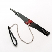 Черный широкий ошейник с красным декором и поводком - Crazy Handmade - купить с доставкой в Ноябрьске