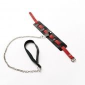 Черный ошейник с красным ремешком и поводком - Crazy Handmade - купить с доставкой в Ноябрьске