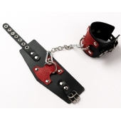 Черные кожаные оковы с красными вставками - Crazy Handmade - купить с доставкой в Ноябрьске