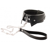 Черный ошейник-воротничок с металлическим поводком - Crazy Handmade - купить с доставкой в Ноябрьске