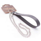 Серебристый металлический поводок с кожаной черной ручкой - 80 см. - Crazy Handmade - купить с доставкой в Ноябрьске