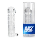 Прозрачная рельефная насадка-реалистик с петлей для мошонки - 13,5 см. - Sex Expert - в Ноябрьске купить с доставкой