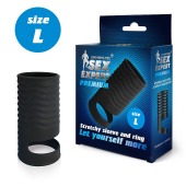 Черная открытая насадка на пенис с кольцом для мошонки L-size - 8,5 см. - Sex Expert - в Ноябрьске купить с доставкой