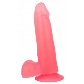 Нежно-розовый фаллоимитатор с мошонкой на присоске - 16,5 см. - LOVETOY (А-Полимер)