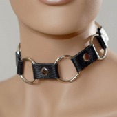 Кожаный черный ошейник с кольцами - Sitabella - купить с доставкой в Ноябрьске