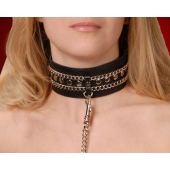 Чёрный ошейник с цепочками и поводком - Sitabella - купить с доставкой в Ноябрьске