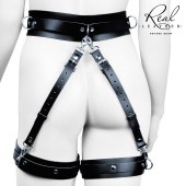 Черный кожаный пояс с гартерами - S-M - Notabu - купить с доставкой в Ноябрьске